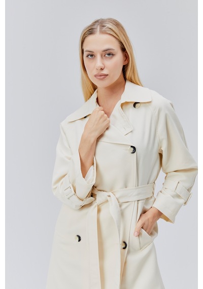 Kadın Oversize Kuşaklı Trençkot Taş