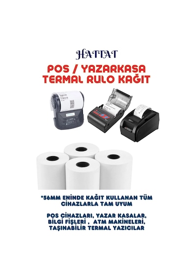 Hattat Termal Pos Rulo 10 Adet Rulo 56 MM x 25 M