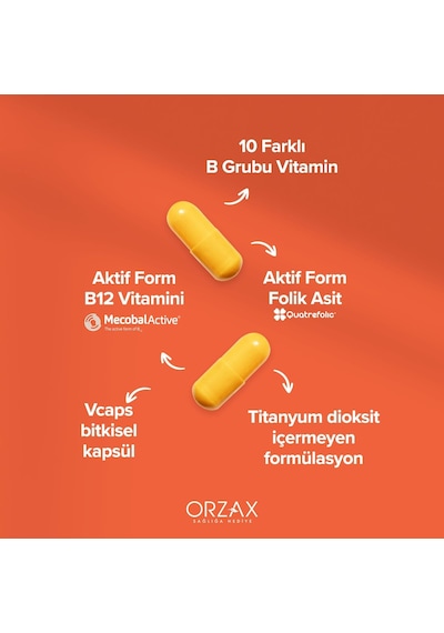 Orzax Ocean B Complex 60 Kapsül B Grubu Vitamin Kompleksi Takviye Edici Gıda