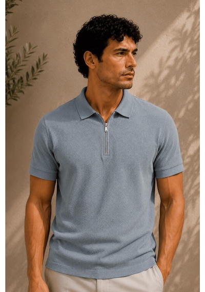 Alexandergardi Kısa Kollu Fermuarlı Polo Yaka T-shirt Mavi