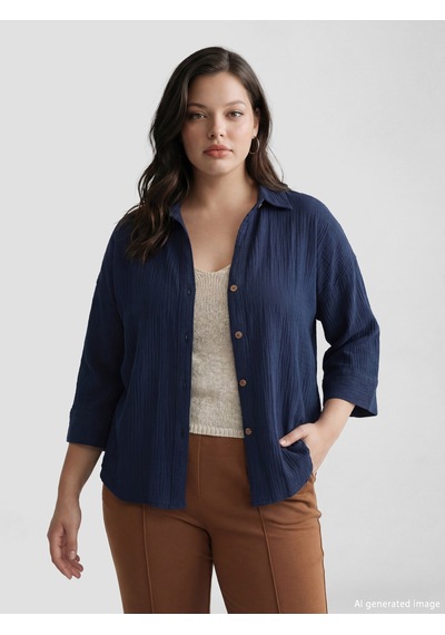 Lcw Vision Lacivert Dokulu Oversize Kadın Gömlek