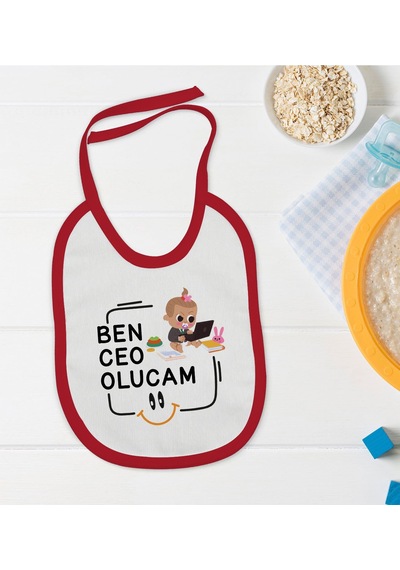 BK Kids Ceo Olucam Tasarımlı Kırmızı Bebek Mama Önlüğü-2 Kırmızı
