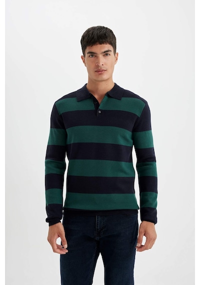 DeFacto Standart Fit Normal Kesim Çizgili Polo Yaka Triko Kazak Y4194AZ24WNGN852