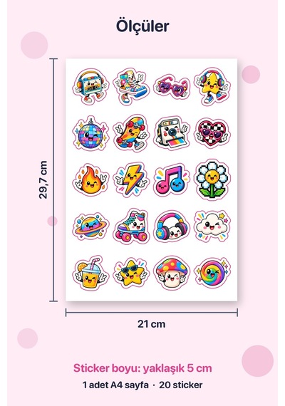 Cool Mod 20 Adet Mini Retro Sticker Çıkartma A4 Defter Etiketi Çok Renkli
