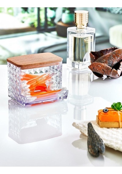 Ahşap Kapak Görünümlü 3'lü Makyaj Organizer Seti Diamond Model Şeffaf
