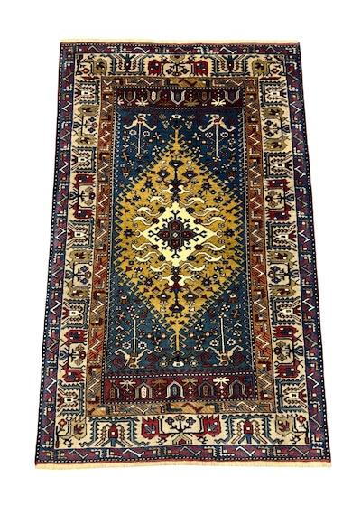El Dokuma Sıfır Yahyalı Halısı 112x180 Mavi Yeşil Kök Boya %100 Yün Halı