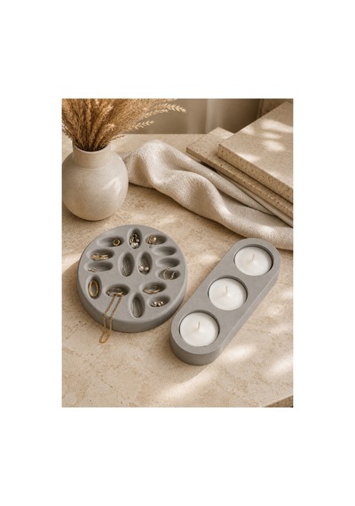 Takı Organizeri & 3'lü Tealight Mumluk Seti Gri - 901854947 Gri - 901854947 Gri