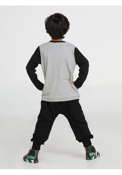 Casabony Casa Black Baggy Pantolon + T-Shirt Takım-Gri - Siyah