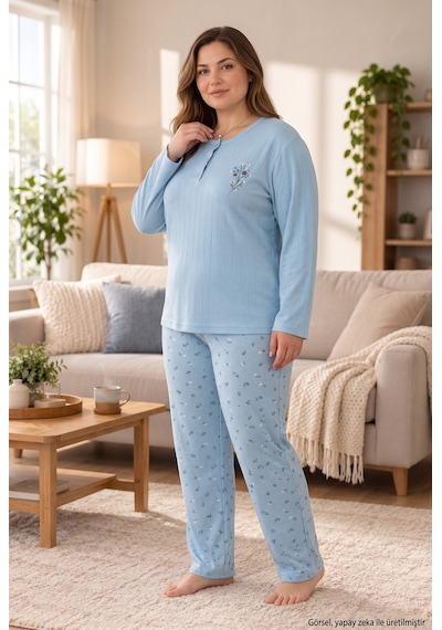 Seboteks Şardonlu İnterlok Kumaş Yakası Düğmeli Kışlık Büyük Beden Kadın Pijama Takımı 2700 Mavi Seboteks Şardonlu İnterlok Kumaş Yakası Düğmeli Kışlık Büyük Beden Kadın Pijama Takımı 2700 Mavi