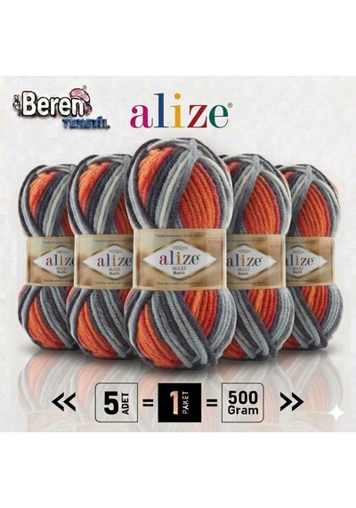 Süperlana Maxi Batik - 8020 - 5'li Paket - 100gr/100m - El Örgü İpi - Atkı Yelek Kazak İpi