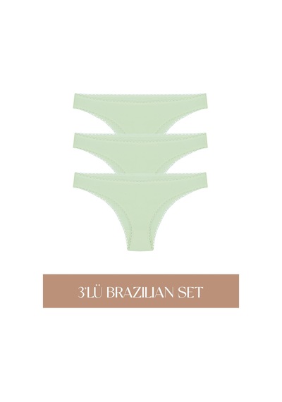 Cotvie Mint Pamuklu Brazillian 3'lü Set Külot Mint