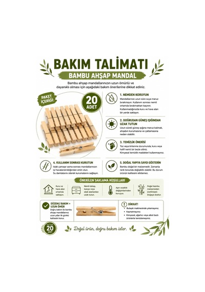 20 Adet Bambu Ahşap Mandal Doğal Çamaşır Mandalı Bpa İçermez Çok Amaçlı Dekoratif Hobi Ve Paketleme Kullanım Diğer