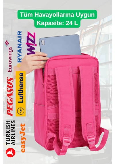 Jet Turtle Seyahat Sırt Çantası 40cm 40x25x15 Cm Pegasus, Wizz Air, Ryanair, El Valizi Koltuk Altı Valizi Fuşya