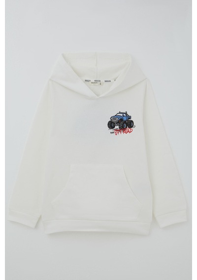 Breeze Erkek Çocuk Sweatshirt Macera Temalı Arazi Aracı Sırt Baskı Detaylı 4-8 Yaş , Ekru