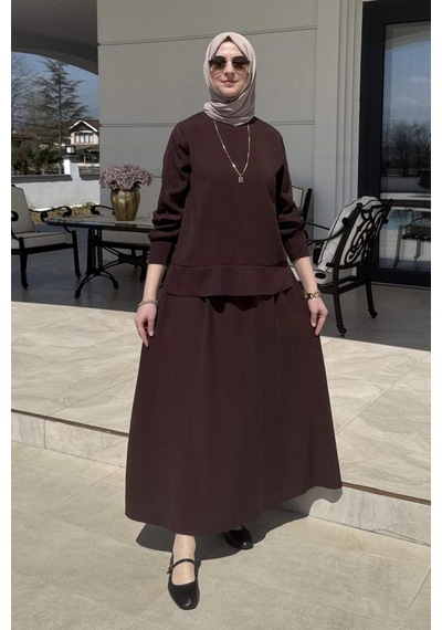 Rabia Şamlı İpek Modal Takım Kahve Çok Renkli