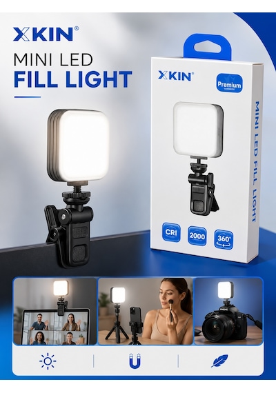 iPhone 11 Pro Uyumlu Mini Led Fill Light Telefon Kamera İçin Vlog Işığı Selfie Işığı Siyah