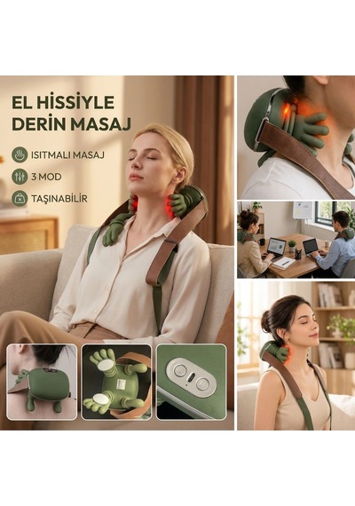 Şarjlı Isıtmalı Boyun Ve Omuz Masaj Aleti Parmak Hareketini Taklit Eden Yoğurma Masaj Cihazı 5570 Sarı