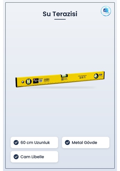 Su Terazisi 60 Cm Metal Gövdeli Cam Libelleli Yatay Dikey Ölçüm M