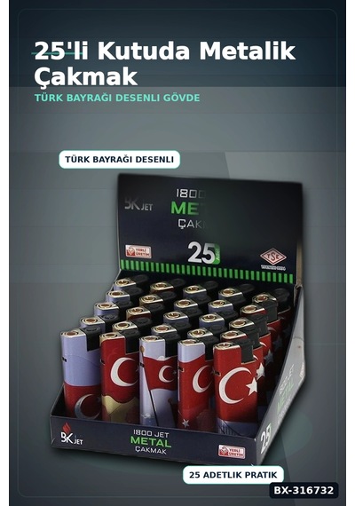 Jet Alevli Rüzgar Çakmağı Türk Bayrağı Desenli Manyetolu Gaz Dolumlu 1 Adet Bx-316732 Diğer