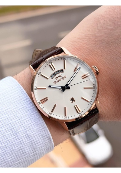 Slazenger Erkek Deri Kordon Bileklik Hediyeli 2 Yıl Garantili Suya Dayanıklı Kol Saati Vs.blkt.0757 Rose Gold
