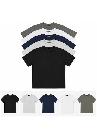 Classics Men  Relaxed Fit Basic Kısa Kol Tişört 5'li Siyah-laci-beyaz-gri-haki Karışık-Çok Renkli