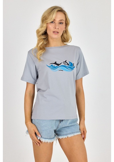 Yapay Zeka Tasarım Dijital Özel Baskılı %100 Pamuklu Penye Regular Fit T-shirt Gri