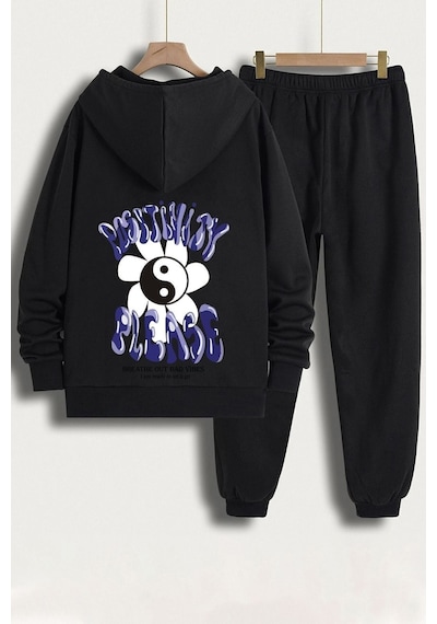 Uyguntarz Unisex Positivity Baskılı Eşofman Takımı Siyah