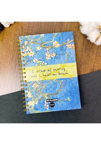 Van Gogh Badem Çiçeği Tasarımlı Sticker'lı Tarihsiz Ajanda Haftalık Planlayıcı Akademik Ajanda Çok Renkli