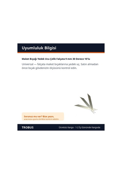 Trobus Maket Bıçağı Yedek Ucu Çelik Falçata 9 Mm 30 Derece 10'lu