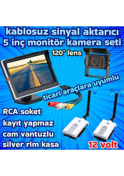 Ticari Araçlara Kablosuz Ledli Kamera 5 İnç Ekran 12 V Kayıtsız