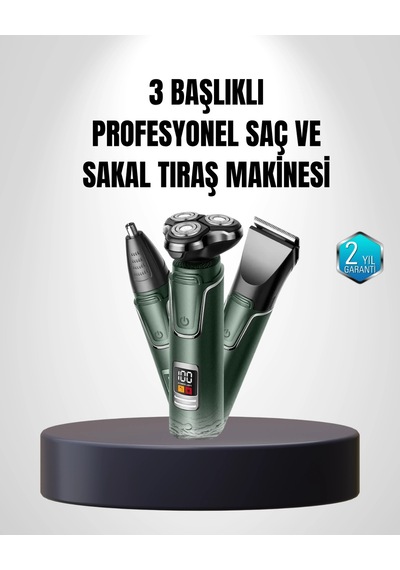 Mey İthalat 3d Akıllı Kesim Teknolojili Şarjlı Tıraş Seti 3 Başlıklı, Paslanmaz Çelik Bıçaklı