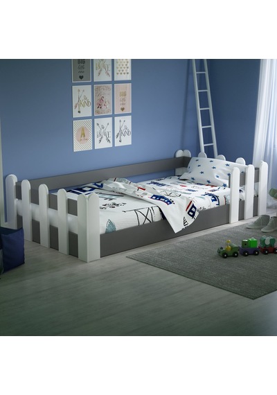 Tuliplifeyapımarket Tuliplife Montessori Karyola Beyaz-Antrasit Çocuk Yatağı -309 Antrasit - Beyaz
