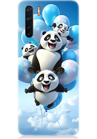 Oppo A91 Uyumlu Silikon Kılıf Uçan Sevimli Pandalar
