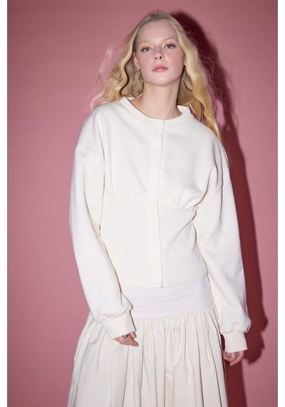Defacto Fıtted Bisiklet Yaka Kalın Sweatshirt Kumaşı Hırka G9747ax26spbg286 Bej-bg286