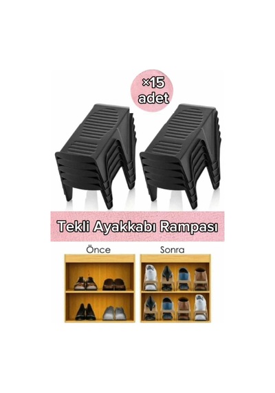 15 Adet Tekli Ayakkabı Rampası Ayakkabı Düzenleyici Dolap Içi Organizer Plastik Siyah Tr Diğer