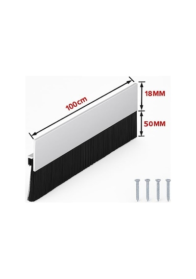 Ayrıntıshop Alüminyum Kapı Altı Fırça Fitil 100 Cm / Kapı Altı Kıl Fırça Süpürgesi 5 Cm 0.05 M