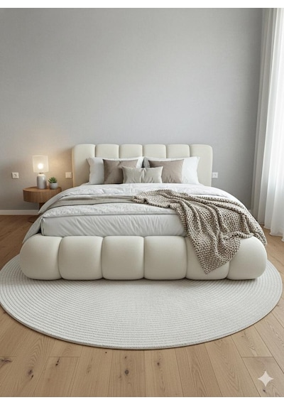 Most Piatto Premium Bazalı Karyola Ekru Bukle Kumaş 180x200 Cm. Yatak İçindir Evinize Teslim 180 x 200
