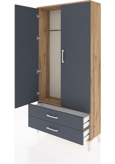 Arges Dolap Tek Raflı 2 Çekmeceli Tek Askılı 88x30x182 Çam-an... Çam