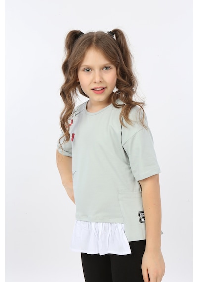Toontoy Kids Toontoy Kız Çocuk Cool And Fancy Yazılı Kalp Baskılı Tişört Yeşil