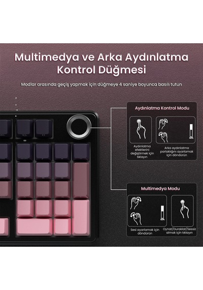Aula F99 Pro 3 Modlu Rgb Hot Swap Mekanik Reaper Switch Kablosuz Makrolu Klavye Gradyan Pembe