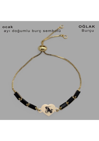 Archin Oğlak Burçlarına Siyah Taş Desenli 14 Ayar Altın Plakalı Kalp Figürlü Hediye Bileklik-351burç Oğlak Archin Oğlak Burçlarına Siyah Taş Desenli 14 Ayar Altın Plakalı Kalp Figürlü Hediye Bileklik-351burç Oğlak