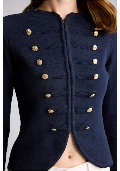 Defacto Fıtted Bisiklet Yaka Fermuarlı Crop Lacivert Napolyon Ceket I4121ax26hsnv131 Lacivert-nv131