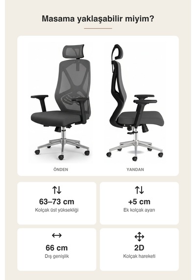 Upstyle Meltem Başlıklı Kumaş Ergonomik Çalışma Koltuğu Gri 66 125 65 Cm