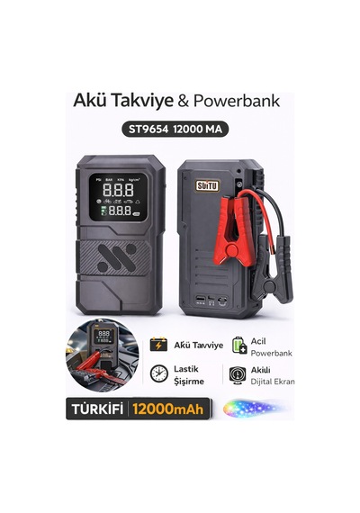 Akü Takviye Cihazı 4'ü 1 Arada Powerbank, Hava Kompresörü, Lcd Ekran, 12000mah 150psı - 868216837