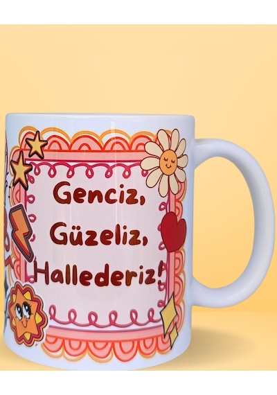 Genciz Güzeliz Hallederiz Tasarım Porselen Kupa Çok Renkli