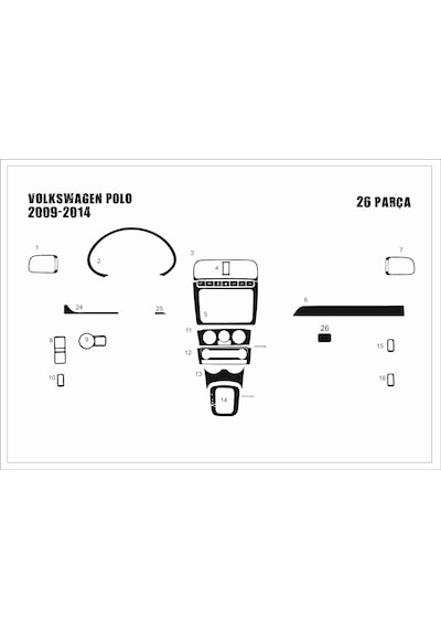 Volkswagen Polo Uyumlu Torpido Kaplama 2009-2013 14 Parça Maun
