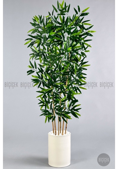 Yapay Bambu Ağacı 6 Dallı 150 Cm Yoğun Yapraklı Metal Siyah Saksı Krem