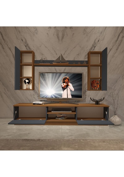 Decoraktiv Eko 5db Mdf Dvd Tv Ünitesi Tv Sehpası Ceviz - Antrasit