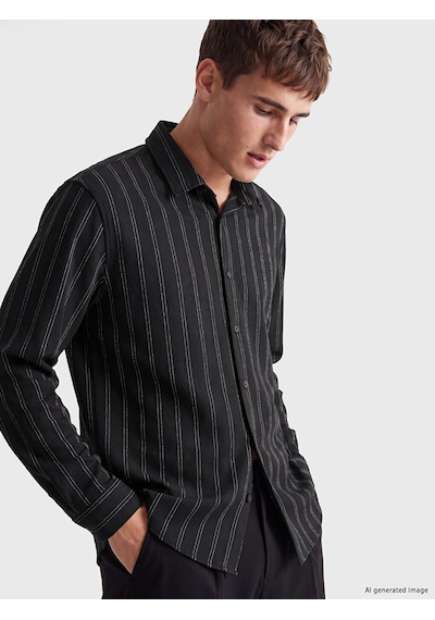 Lcw Vision Siyah Slim Fit Çizgili Erkek Gömlek