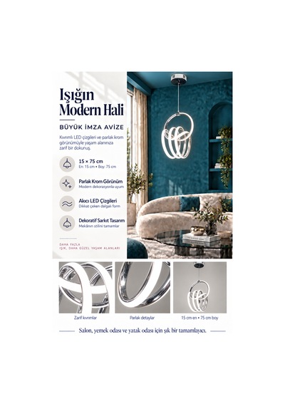 İmza Büyük Modern Ledli Avize 3 Renk Power Ledli Krom Kaplama Kumandalı Çoçuk Odası Yatak Odası Mutfak
